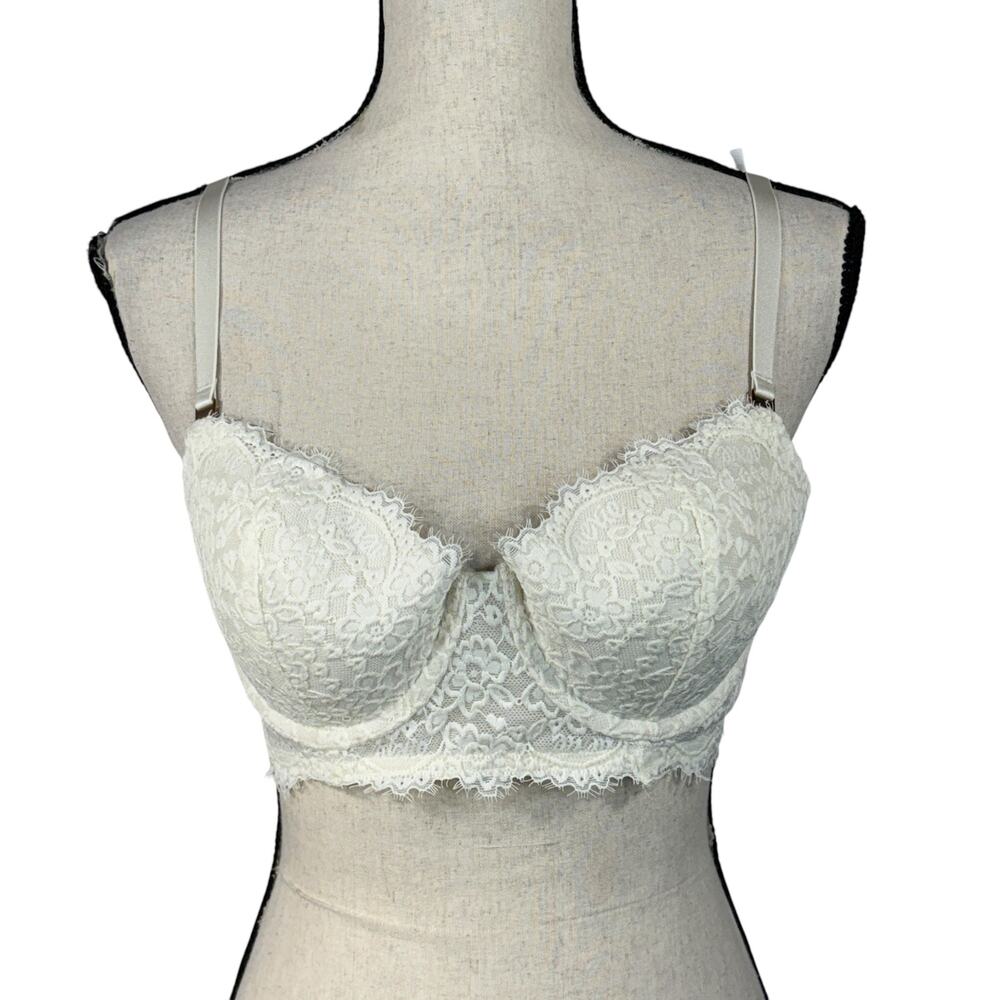Aerie SZ 36C Balconette Bra Floral Lace Adjustable Molded Cups Underwire Cream